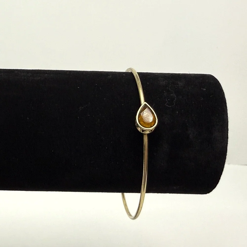 Amber Teardrop Gemstone Bangle Bracelet Gold Tone Fashion Jewelry Wrist Sz 7.5